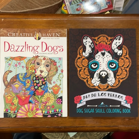 2 Coloring Books Dazzling Dogs & Dog Sugar Skull - Picture 1 of 10
